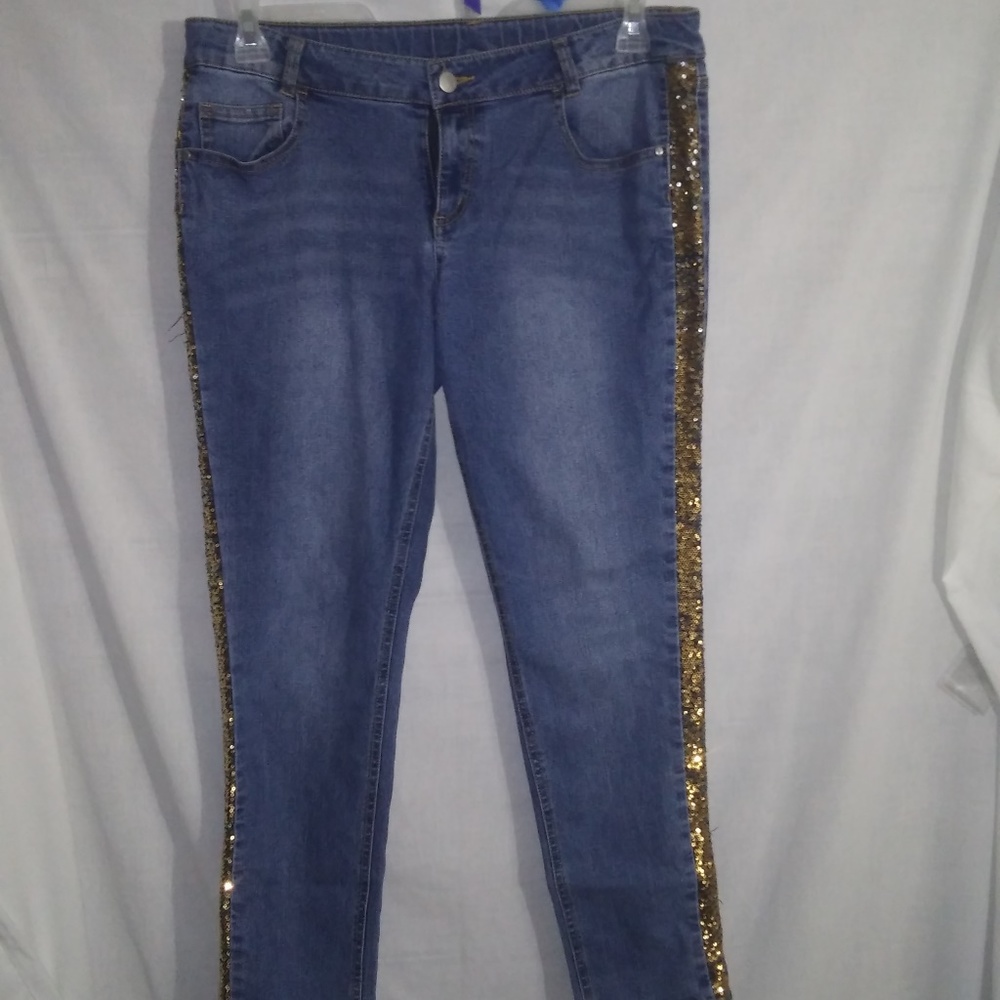 TOTAL GIRL BRAND JEANS WITH GOLD SEQUIN STRIPE